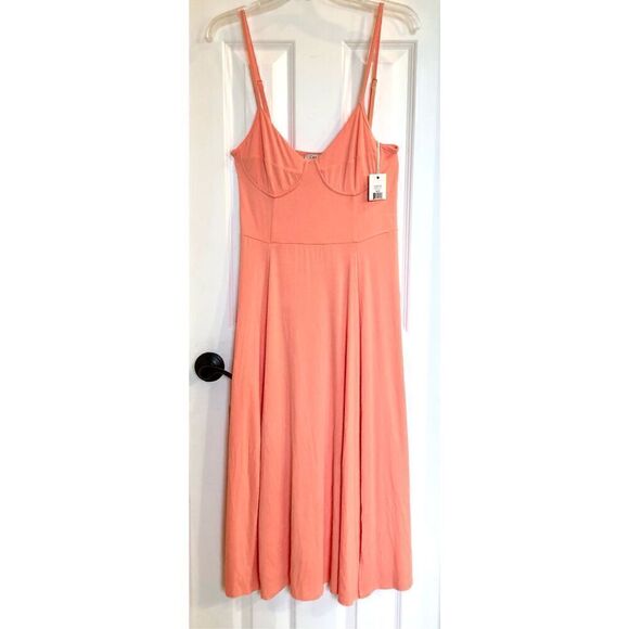 DEX - NWT - L Sz MEDIUM Structured-Bodice Knit Midi Dress in Peach Coral. LOVELY - Picture 4 of 14